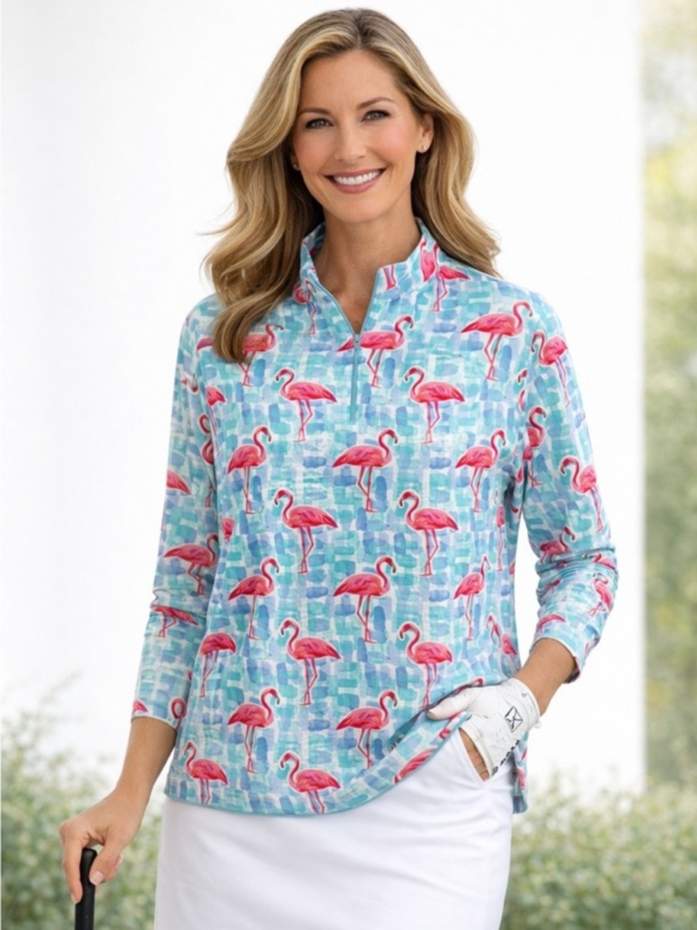 IBKUL Flamingo Print UPF 50+ Cooling Sun Shirt | LARGE